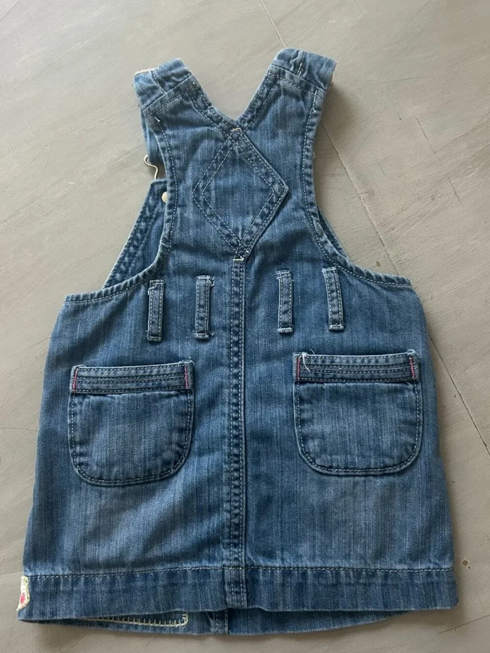 Vintage Y2K BabyGap Denim Overall Jumper Dress Size 6-12 Months Embroidered